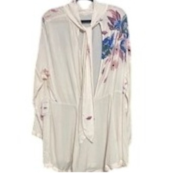 Free People Tops - Free People Ivory Floral Print Mock Neck Long Sleeve Tunic Top Size L OB686064